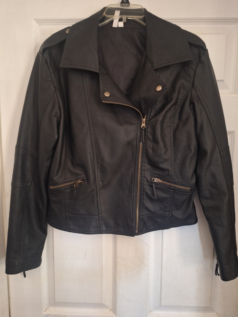 Women's Black Faux Leather Asymmetric Zip Jacket